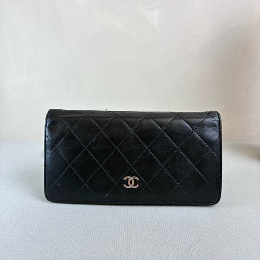 Chanel - Quilted Long Wallet - Leather - Black - (Large)