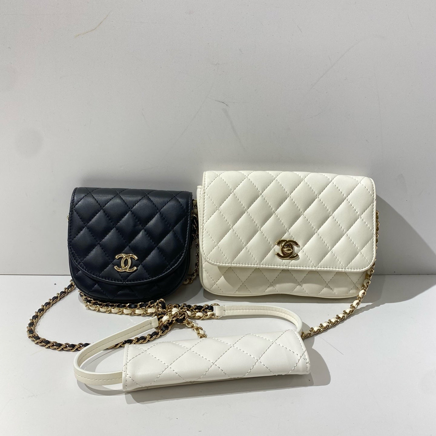 Chanel - Quilted Mother-Child Set - Lambskin leather - Black and White with Gold-Tone Hardware - (Small)