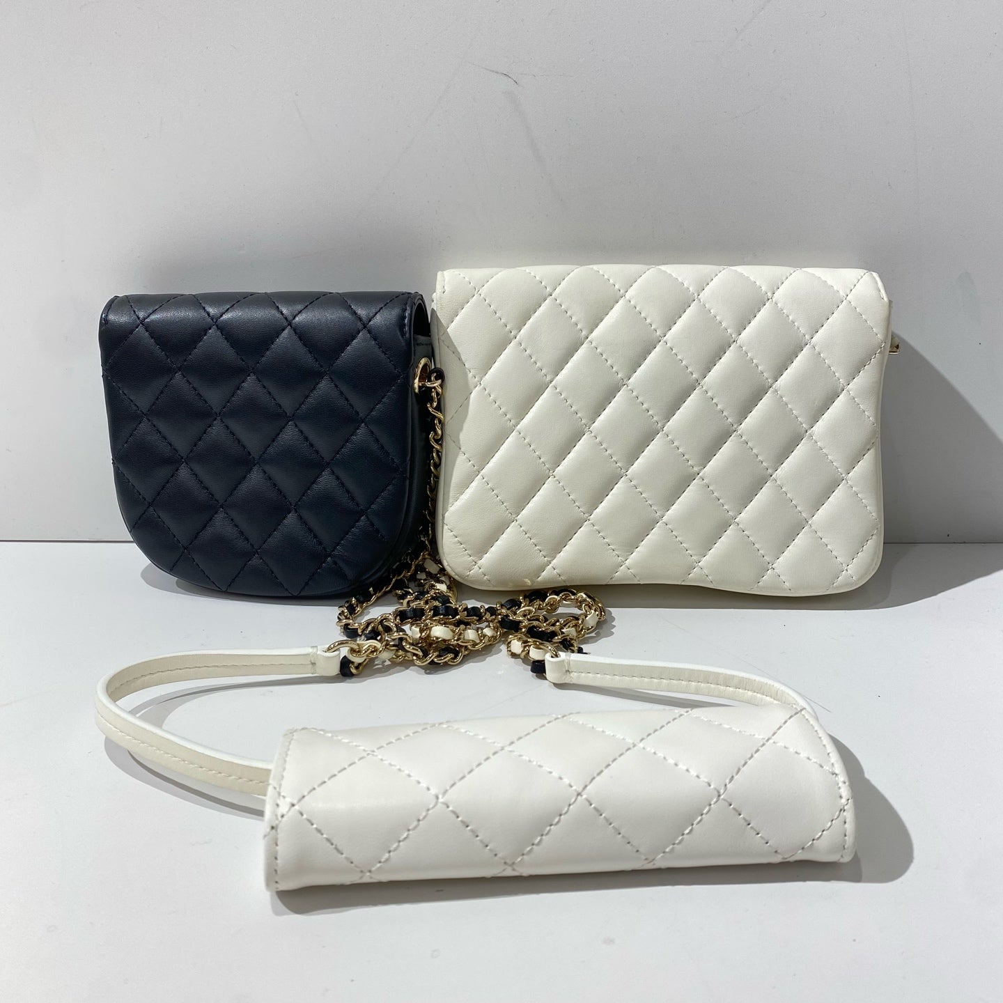 Chanel - Quilted Mother-Child Set - Lambskin leather - Black and White with Gold-Tone Hardware - (Small)