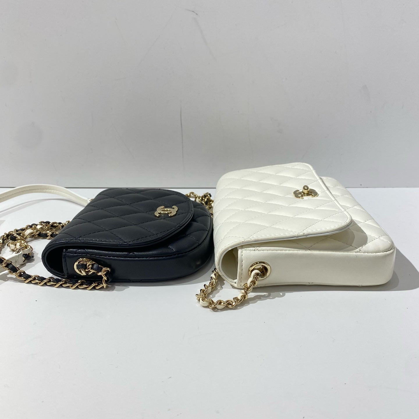 Chanel - Quilted Mother-Child Set - Lambskin leather - Black and White with Gold-Tone Hardware - (Small)