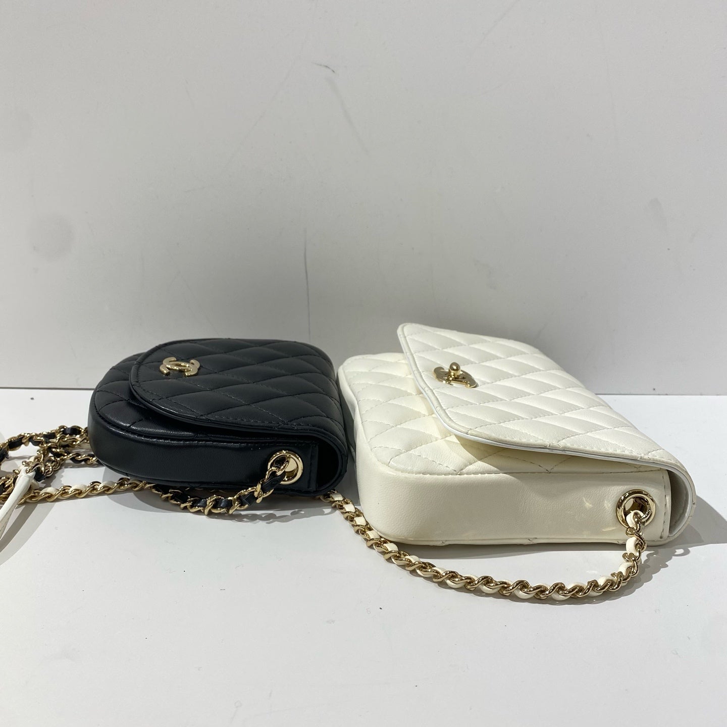 Chanel - Quilted Mother-Child Set - Lambskin leather - Black and White with Gold-Tone Hardware - (Small)