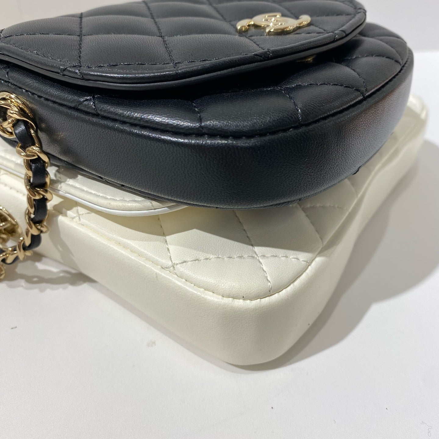 Chanel - Quilted Mother-Child Set - Lambskin leather - Black and White with Gold-Tone Hardware - (Small)