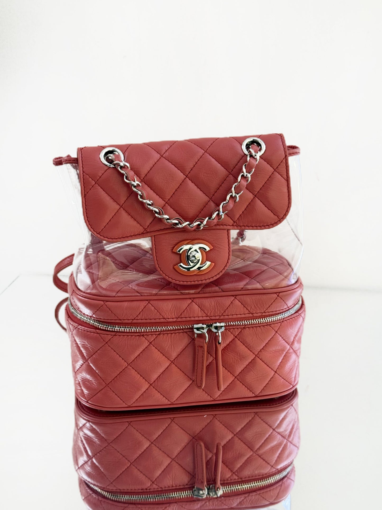 Chanel - Quilted PVC & Leather Backpack - Quilted cowhide leather and PVC - Pink - (Small)