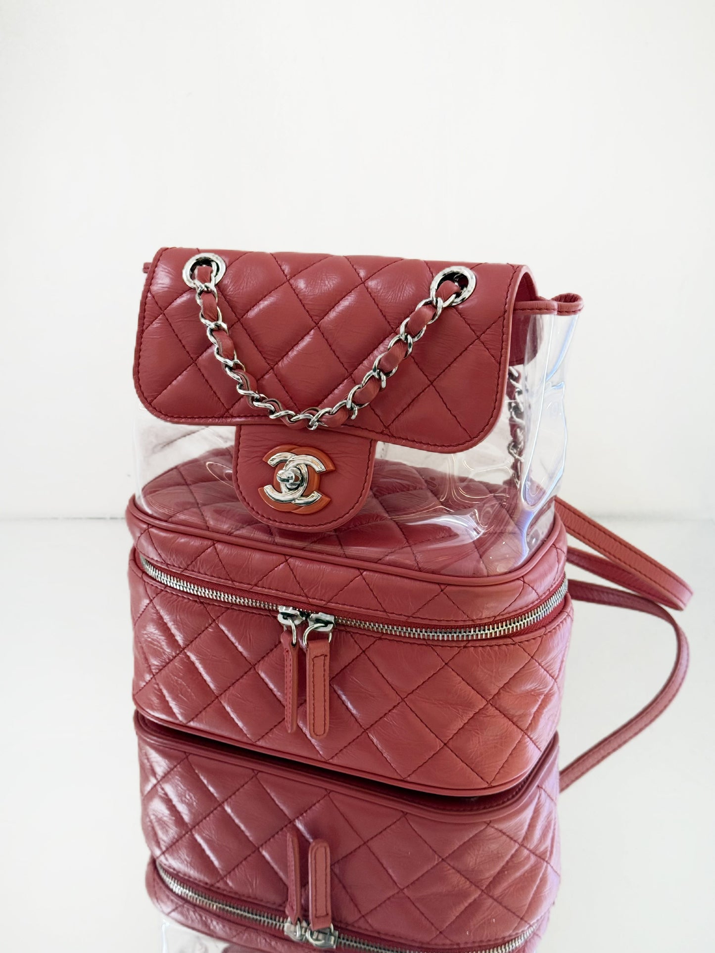 Chanel - Quilted PVC & Leather Backpack - Quilted cowhide leather and PVC - Pink - (Small)