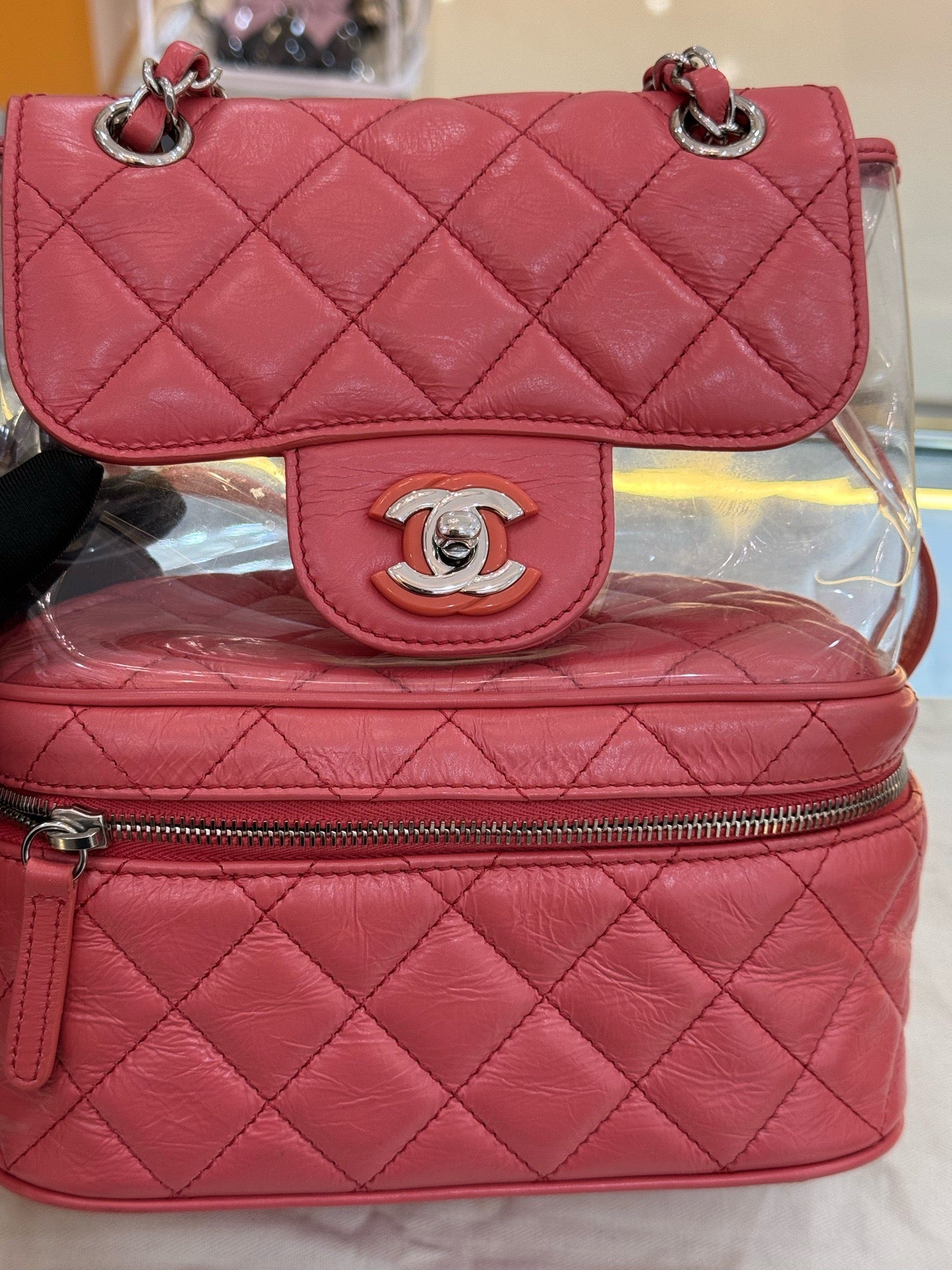 Chanel - Quilted PVC & Leather Backpack - Quilted cowhide leather and PVC - Pink - (Small)