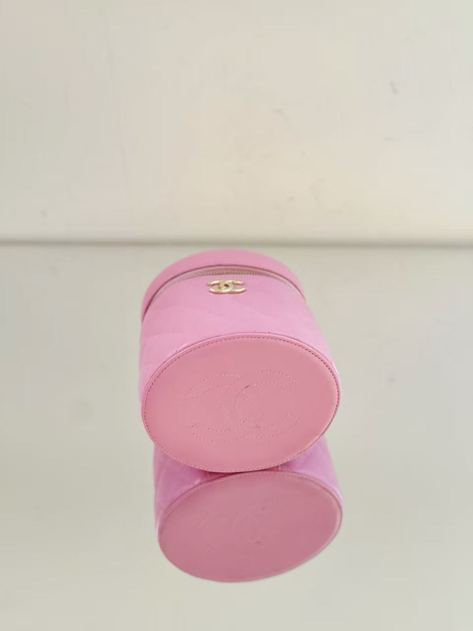 Chanel - Quilted Vanity Case with Ruched Top Handle - Lambskin leather - Pink - (mini)