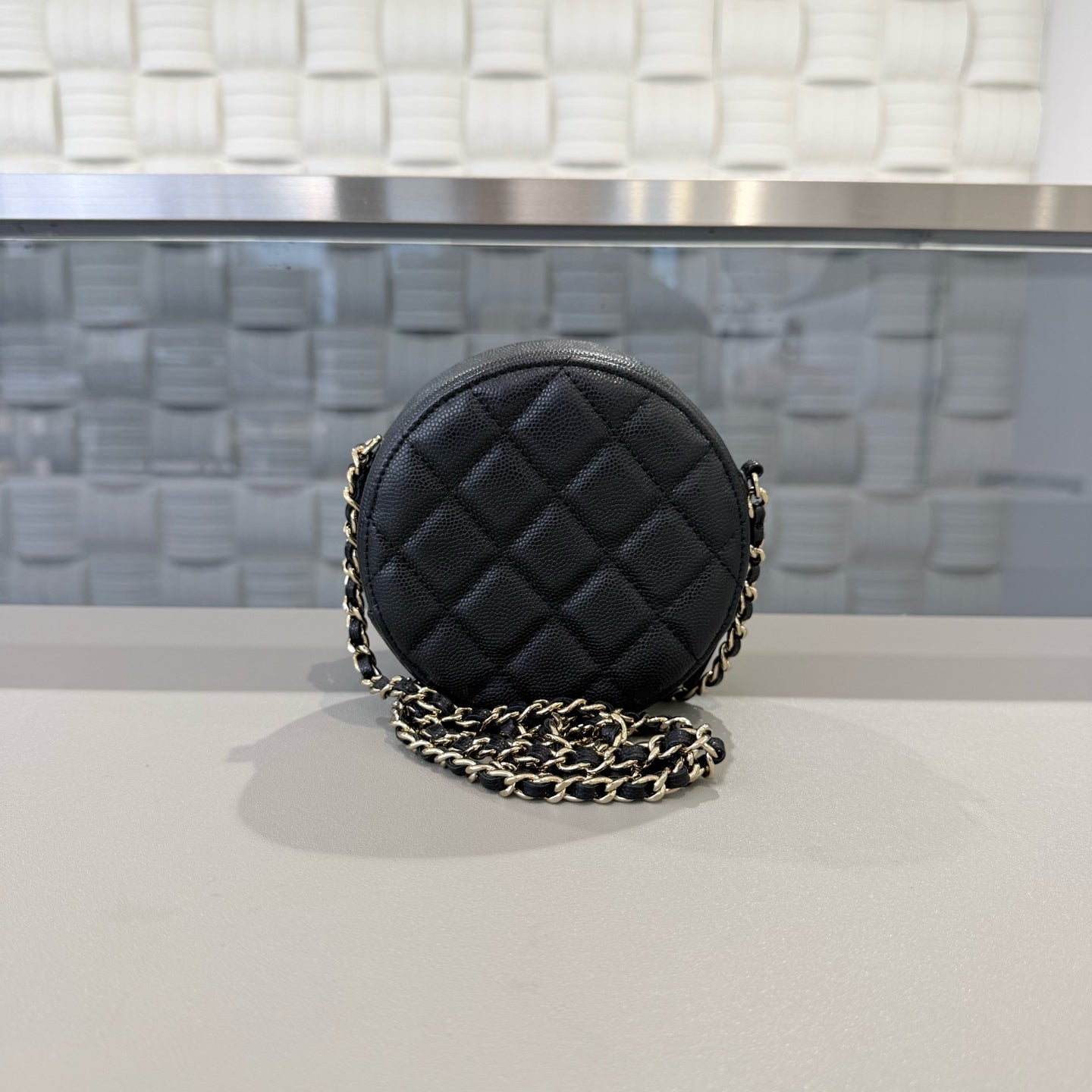 Chanel - Round Clutch with Chain - Caviar leather - Black with Gold-Tone Hardware - (Mini)