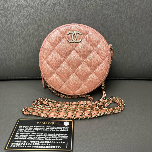 Chanel - Round Clutch with Chain - Leather - Pink - (mini)