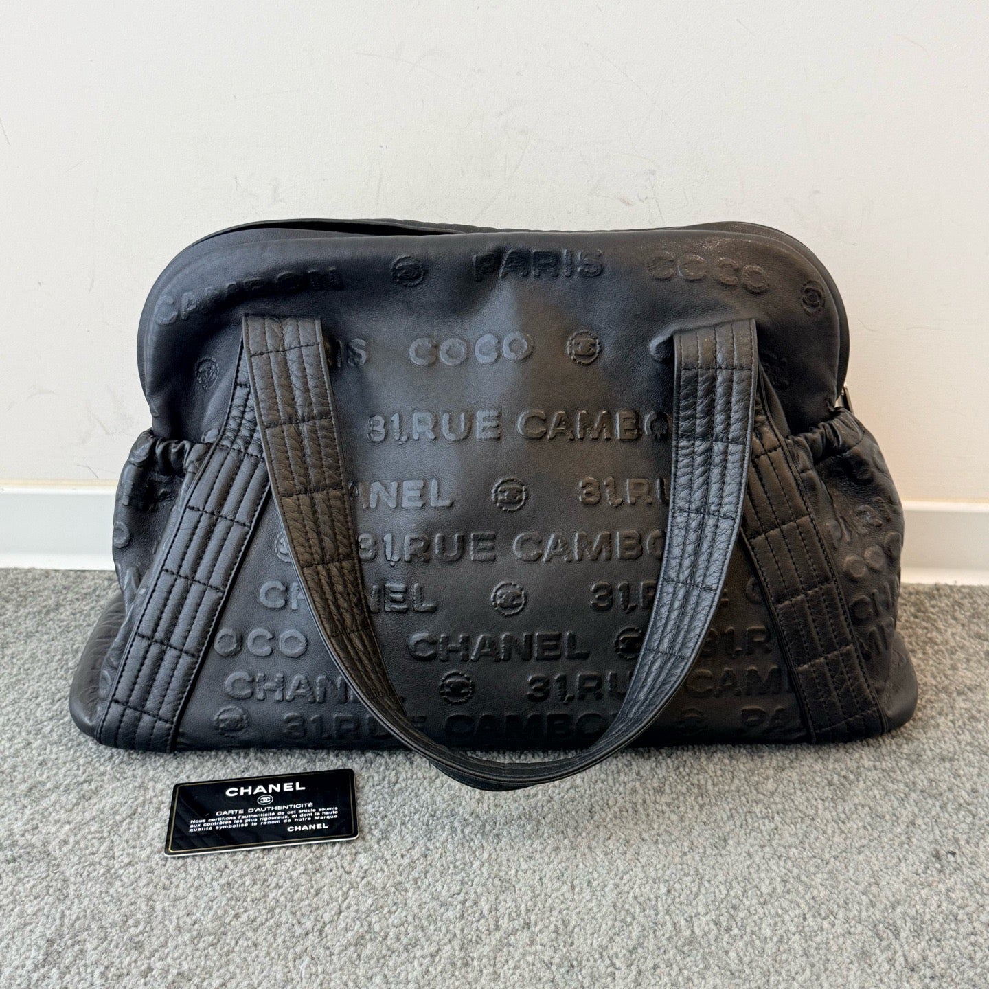 Chanel - Rue Cambon Embossed Boston Bag - Calfskin - Black - (large)