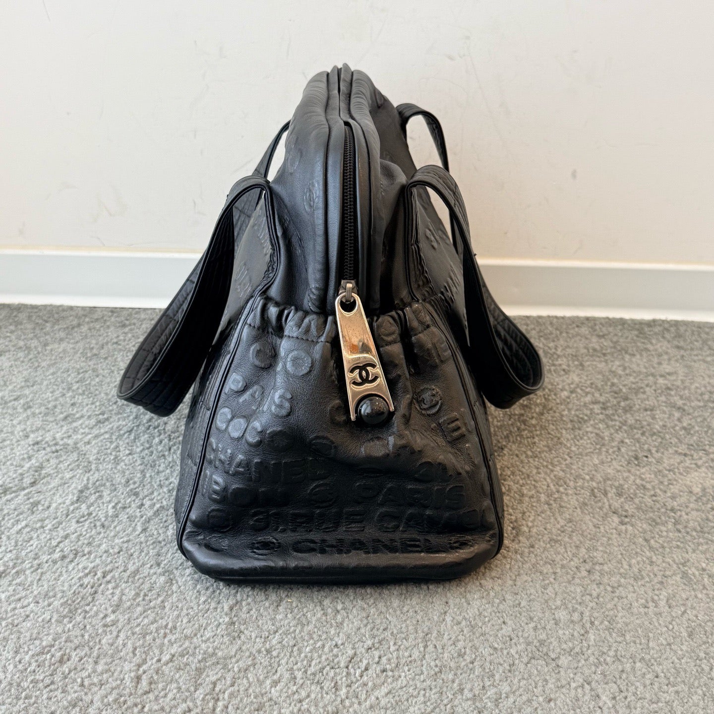 Chanel - Rue Cambon Embossed Boston Bag - Calfskin - Black - (large)