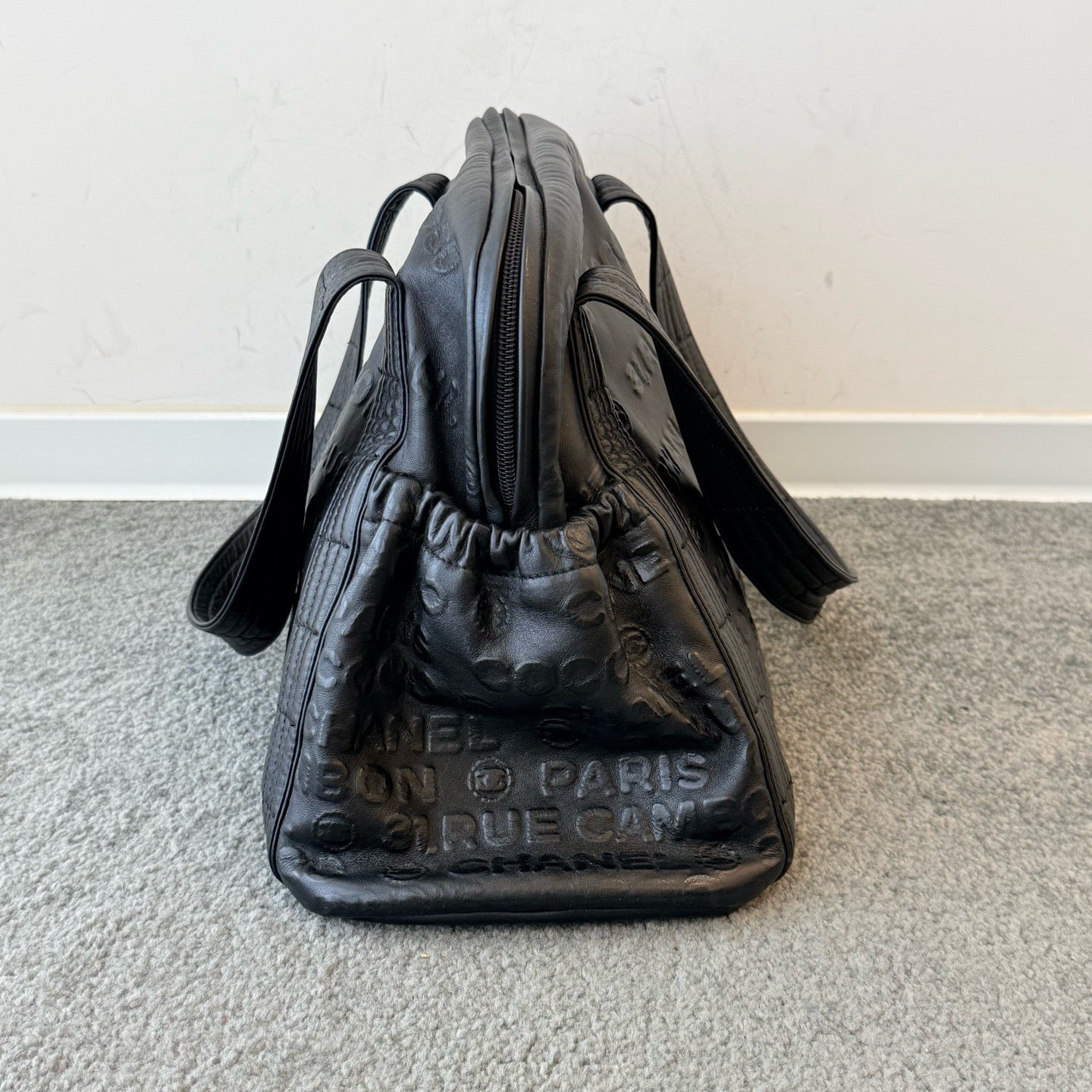 Chanel - Rue Cambon Embossed Boston Bag - Calfskin - Black - (large)