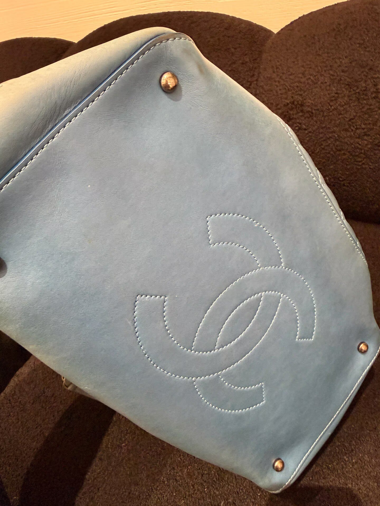 Chanel - Shopping Tote - Lambskin leather - Light blue - (large)