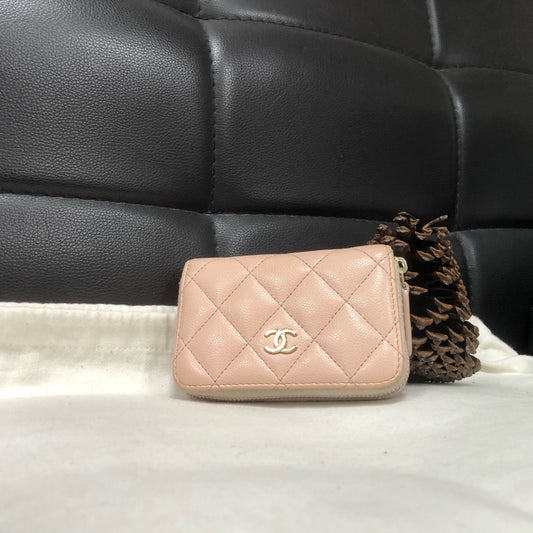 Chanel - Small Zip Around Wallet - Leather - Pink - (mini)