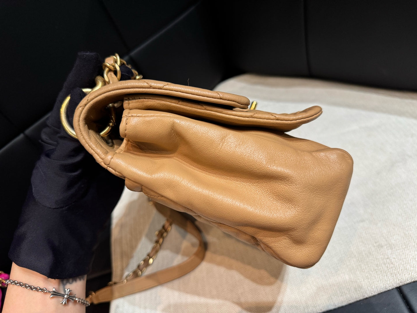 Chanel - Square flap bag - Leather - Beige - (mini)