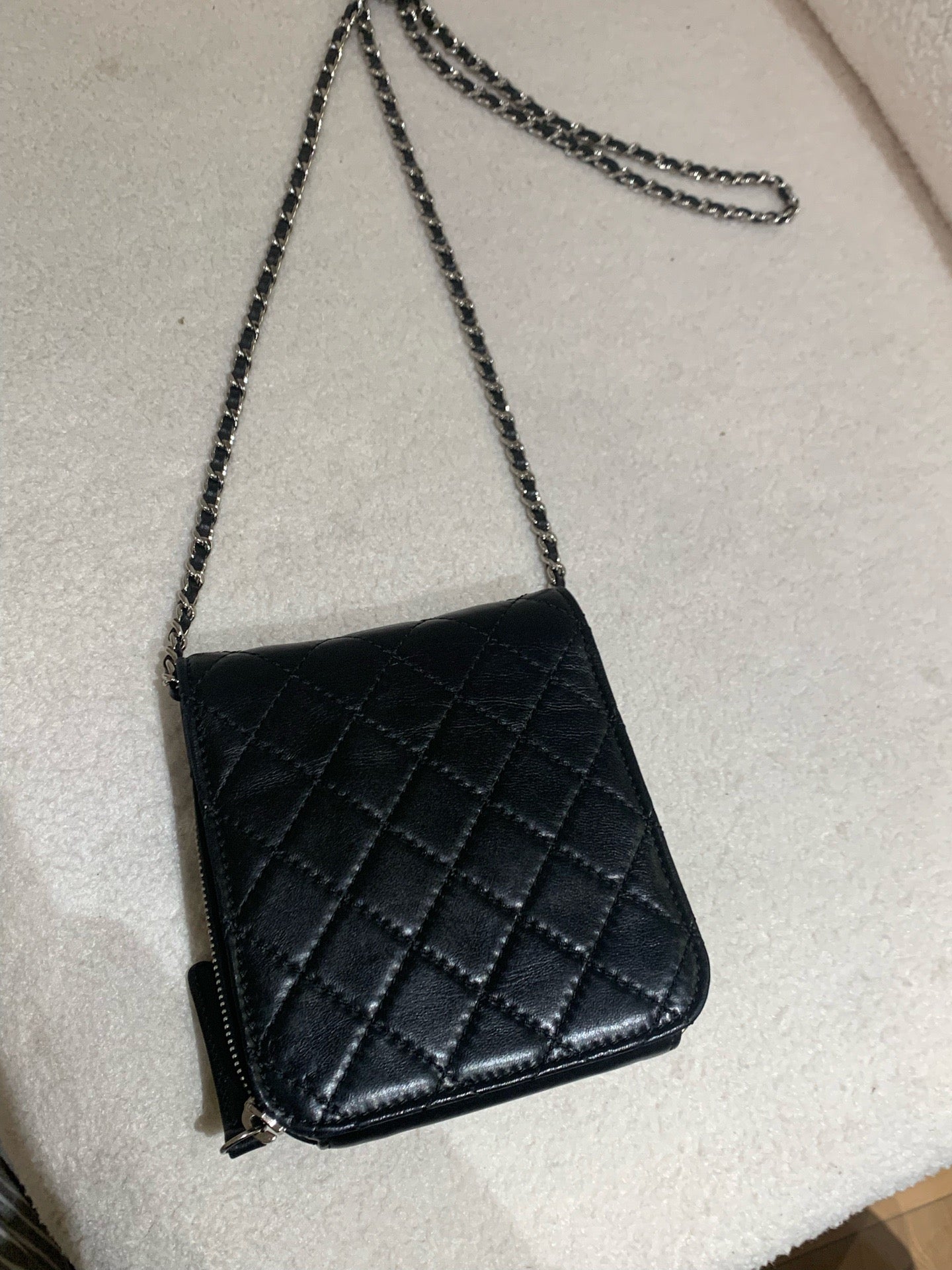 Chanel - Square Mini Flap Bag with Side Zipper - Lambskin leather - Black with Silver-Tone Hardware - (mini)