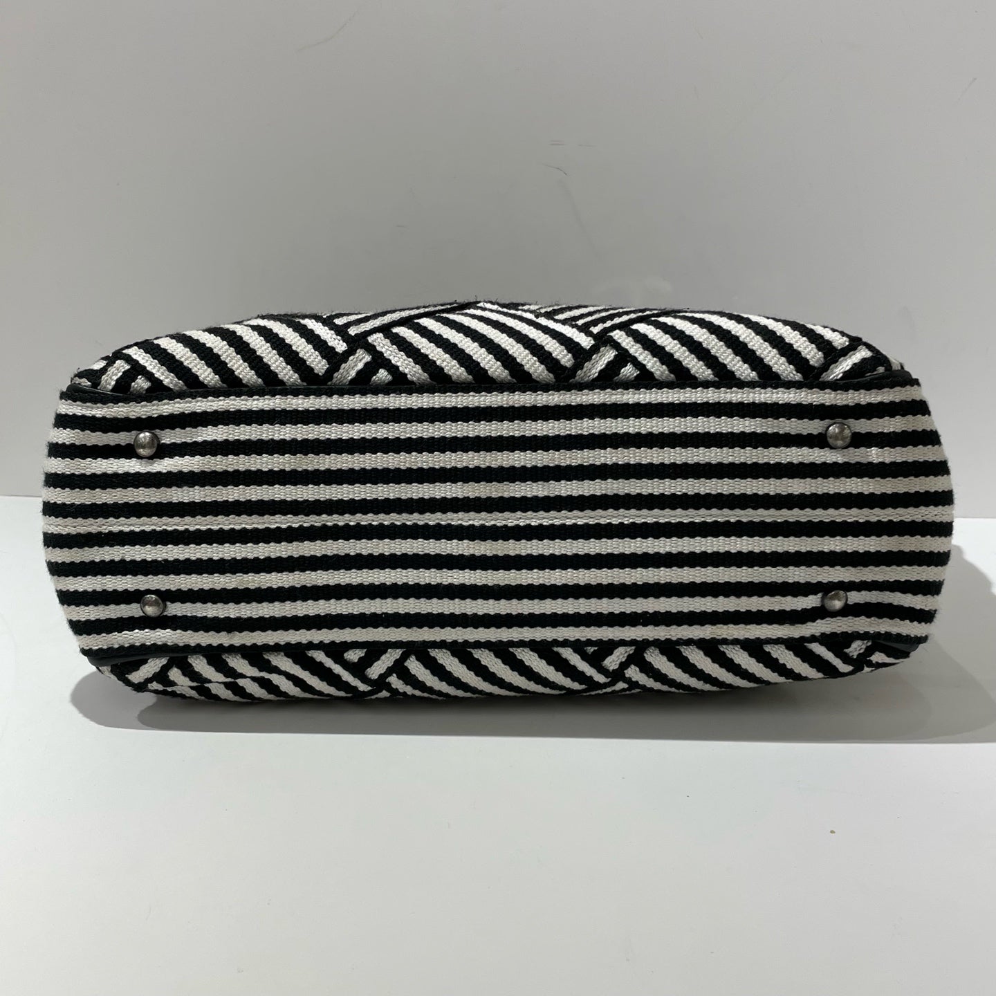 Chanel - Striped Patchwork Tote Handbag - Canvas and Leather - Black and White with Silver-Tone Hardware - (large)