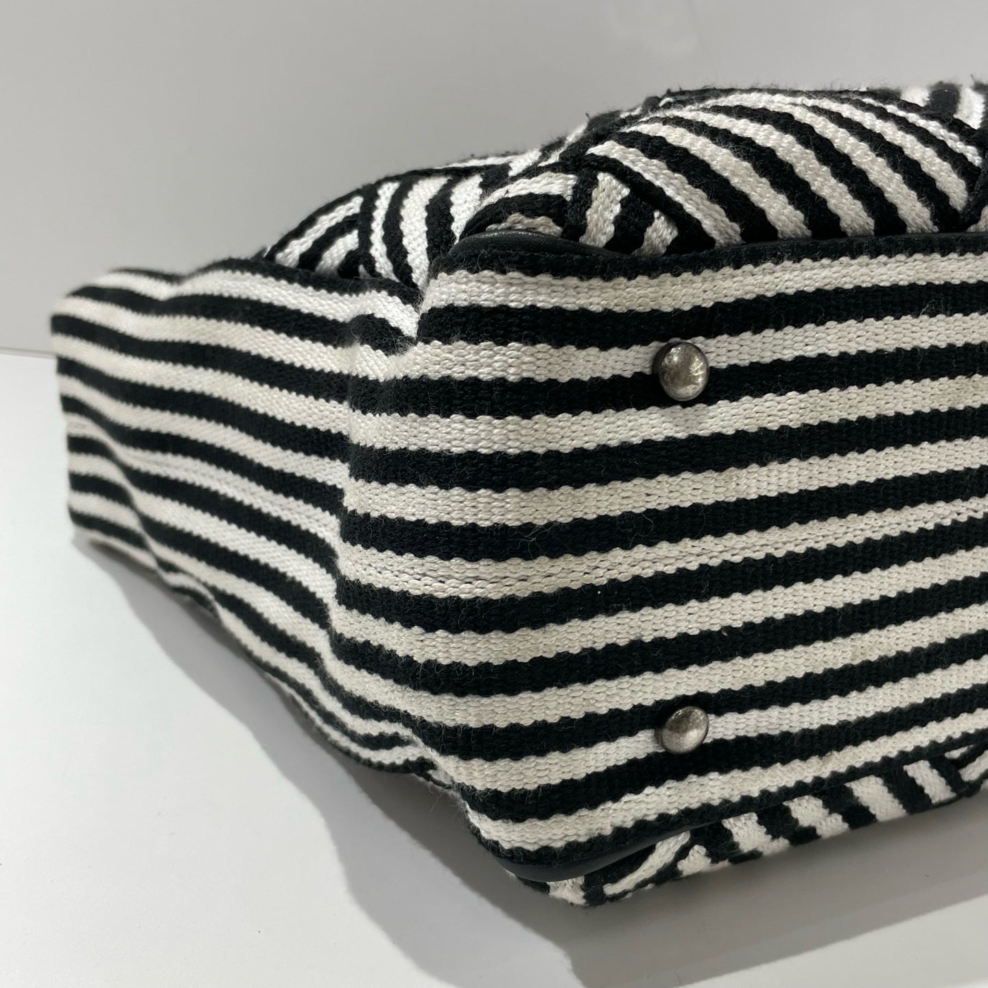 Chanel - Striped Patchwork Tote Handbag - Canvas and Leather - Black and White with Silver-Tone Hardware - (large)