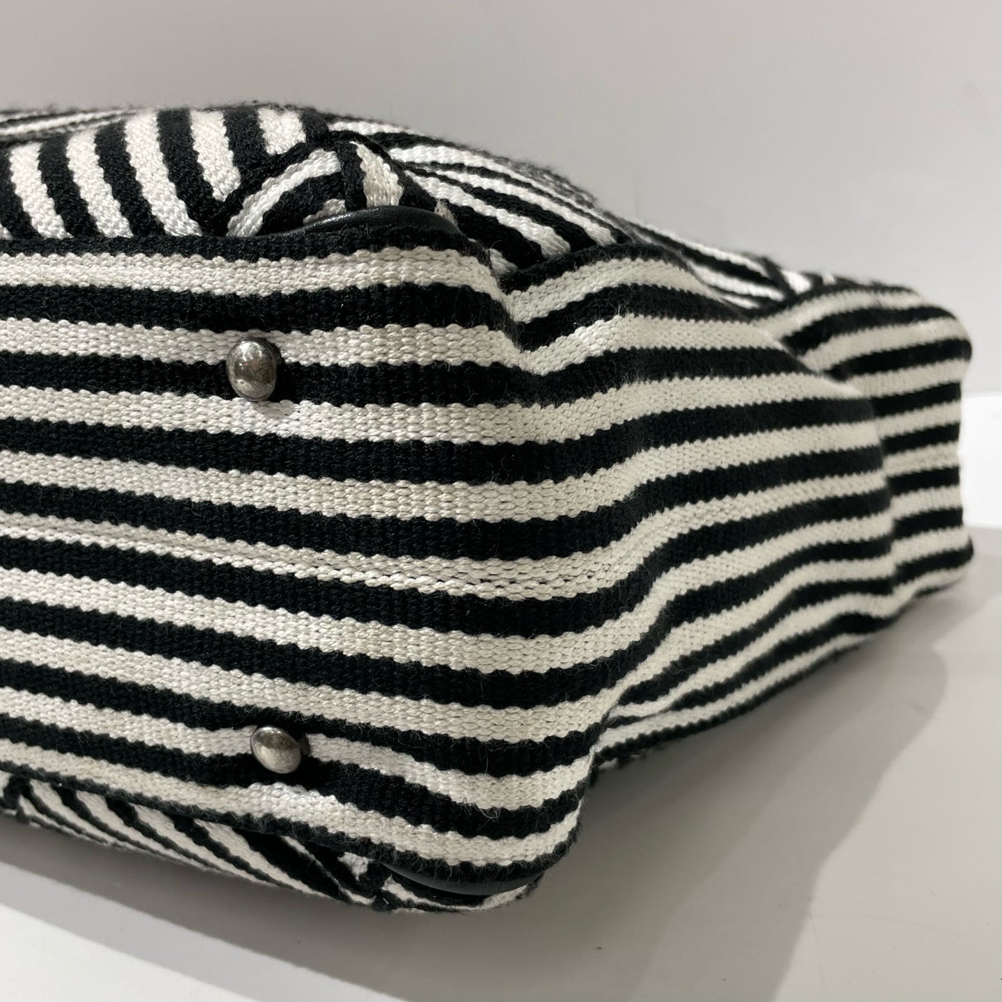 Chanel - Striped Patchwork Tote Handbag - Canvas and Leather - Black and White with Silver-Tone Hardware - (large)