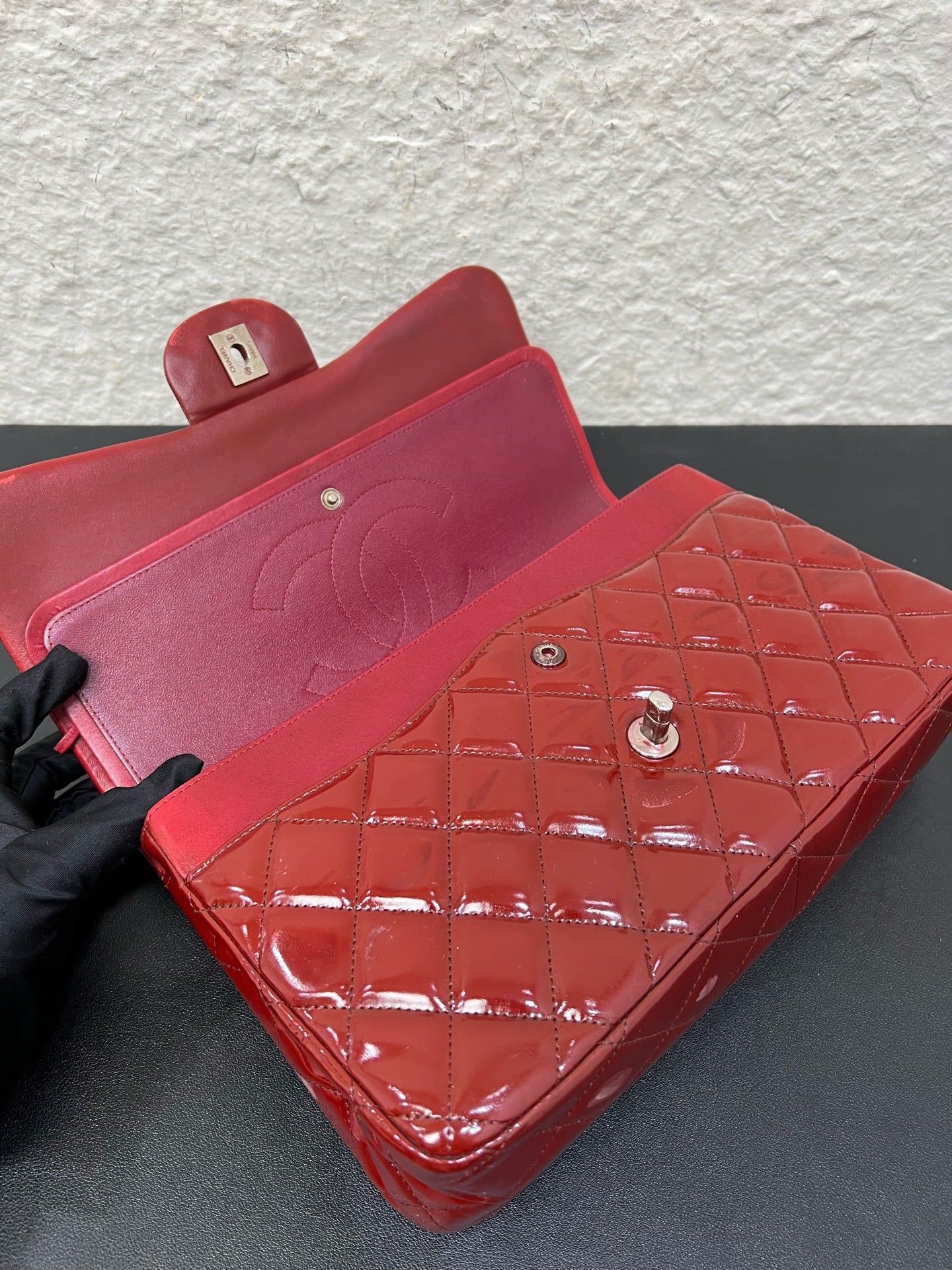 Chanel - Timeless/Classique - Patent leather - Burgundy - (large)