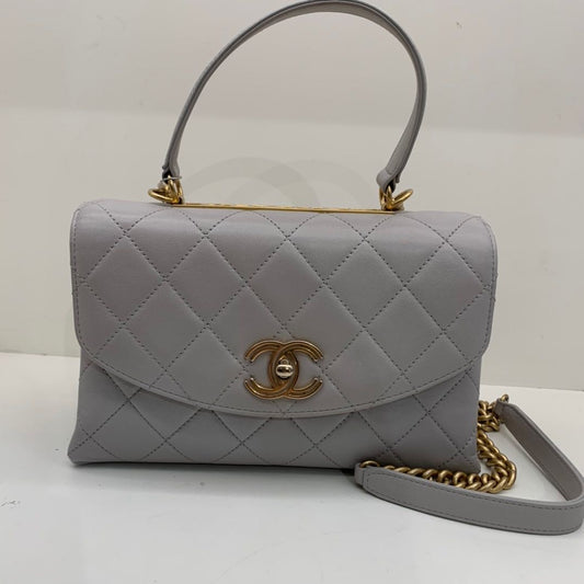 Chanel - Top Handle Flap Bag - Lambskin leather - Grey with Gold-Tone Hardware - (medium)