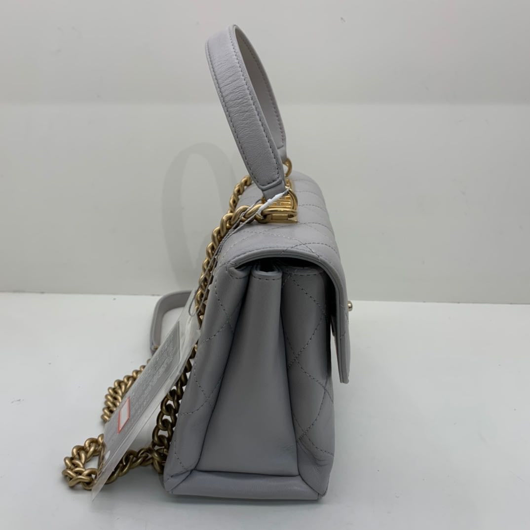 Chanel - Top Handle Flap Bag - Lambskin leather - Grey with Gold-Tone Hardware - (medium)