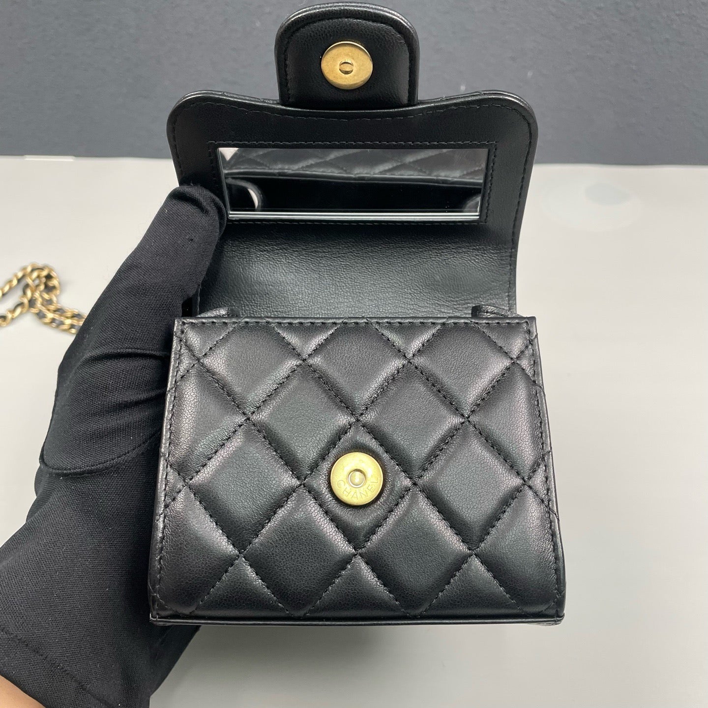 Chanel - Trendy CC Mini Top Handle Chain Bag - Leather - Black - (mini)