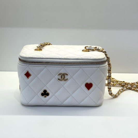 Chanel - Vanity Case - Pebbled calfskin leather - White with Gold-Tone Hardware - (mini)
