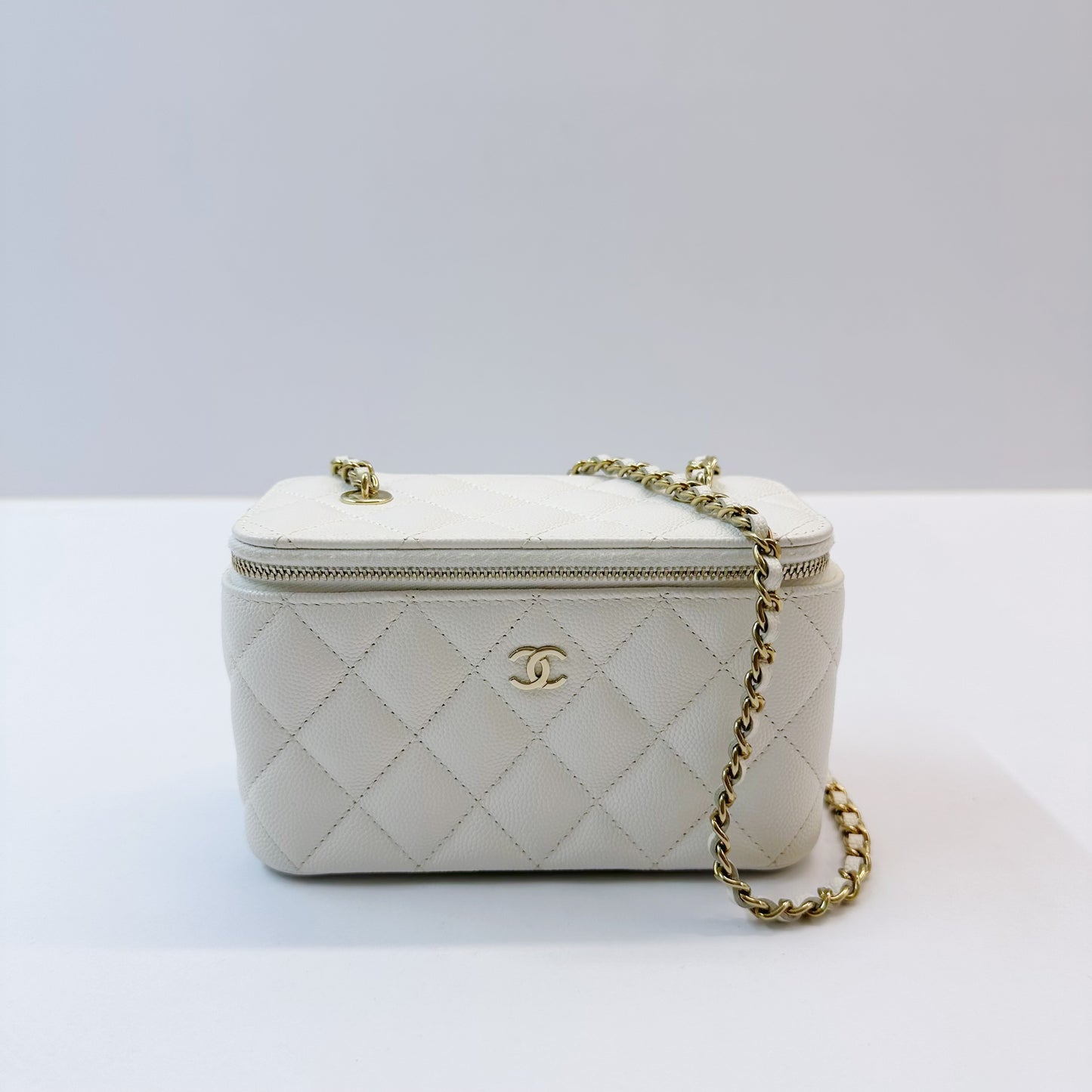 Chanel - Vanity Case with Chain - Leather - White