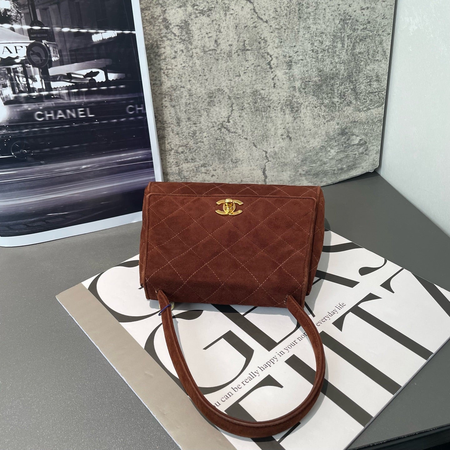 Chanel - Vintage Kelly Top Handle Bag - Velvet - Brown - (mini)