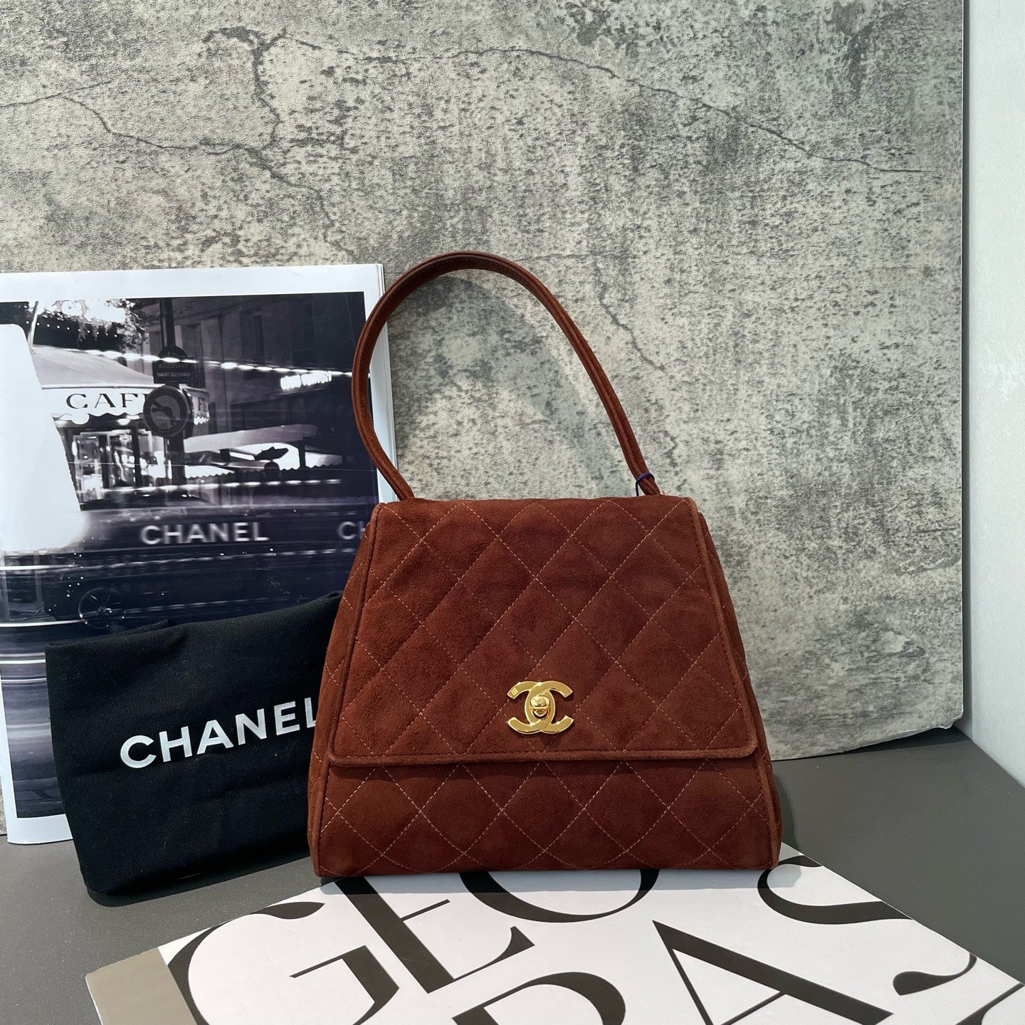 Chanel - Vintage Kelly Top Handle Bag - Velvet - Brown - (mini)