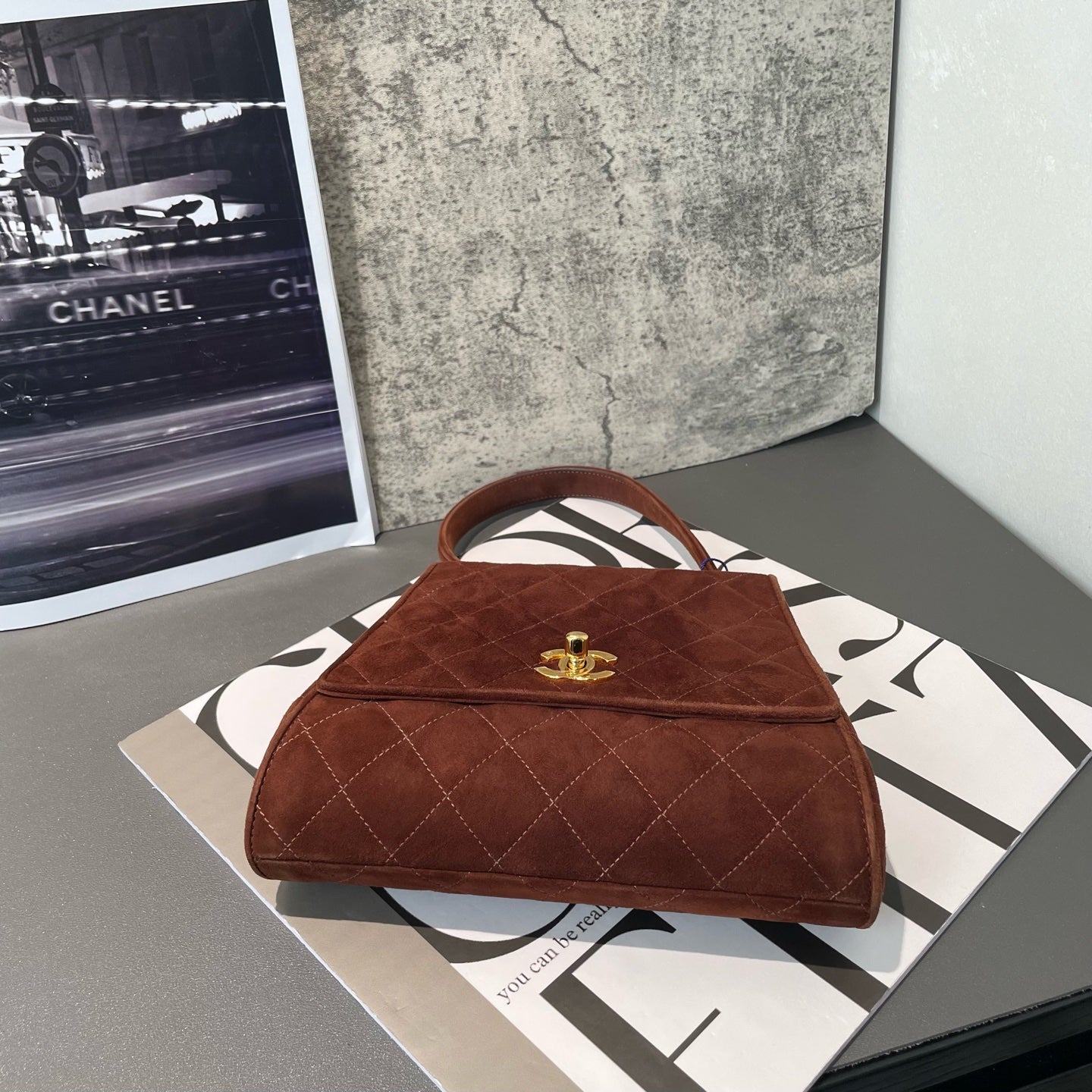 Chanel - Vintage Kelly Top Handle Bag - Velvet - Brown - (mini)