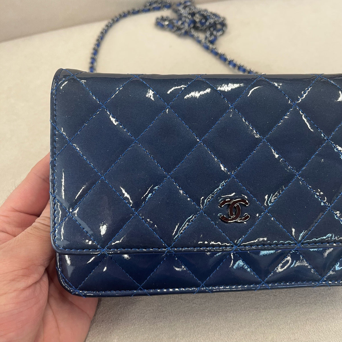 Chanel - Wallet on Chain - Patent leather - Navy - (small)