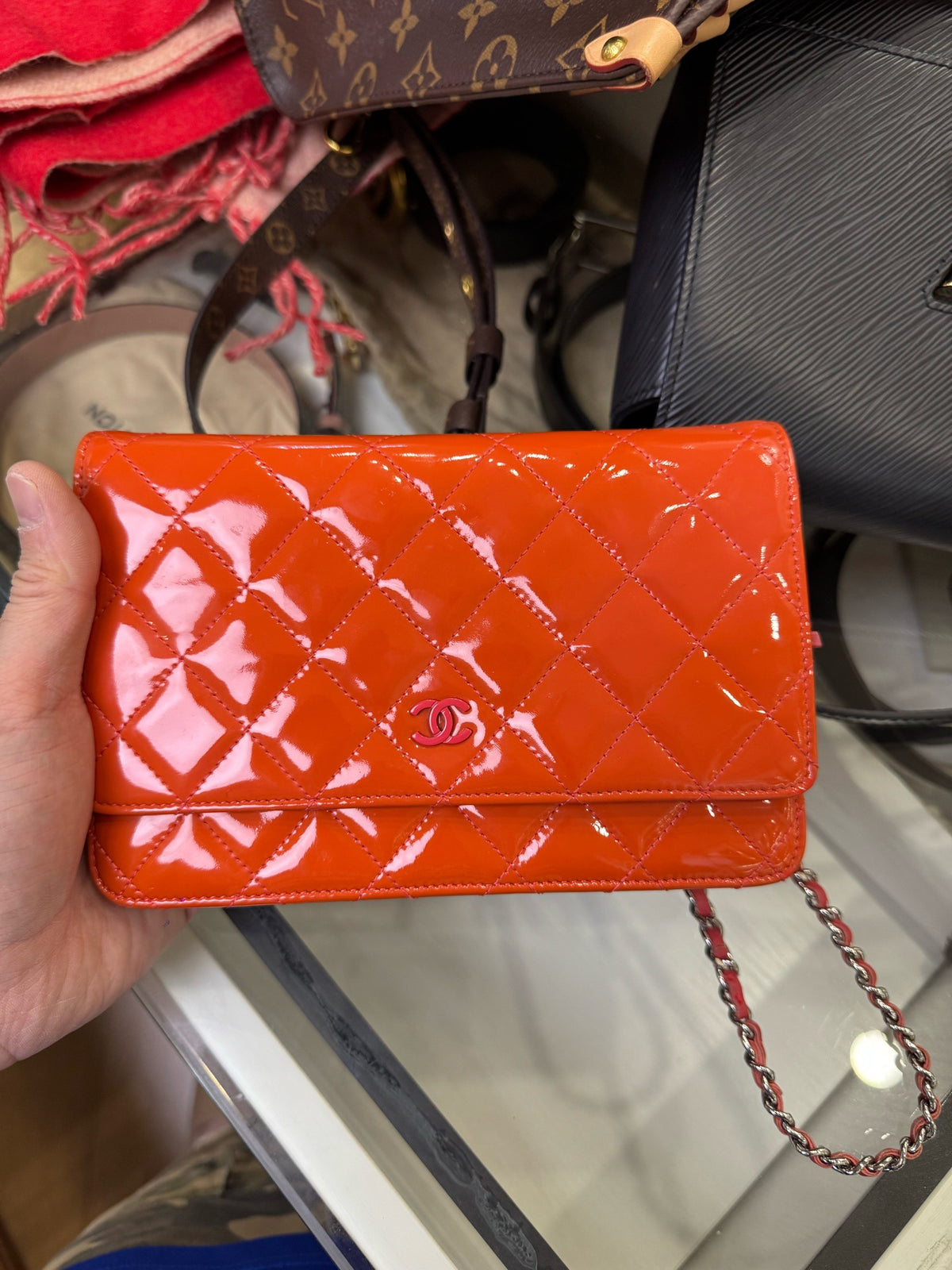 Chanel - Wallet on Chain - Patent leather - Orange - (small)