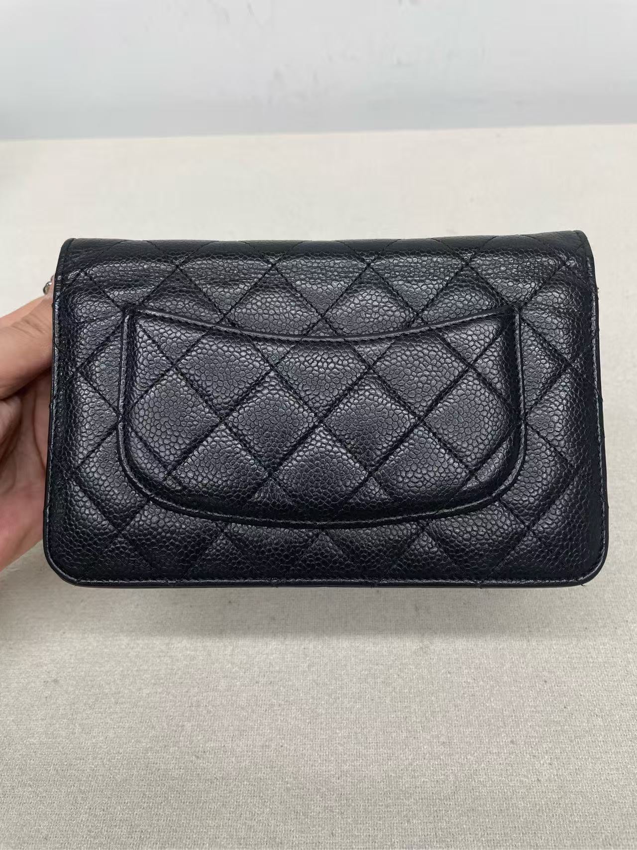 Chanel - Wallet On Chain (WOC) - Caviar leather - Black with Silver-Tone Hardware - (mini)