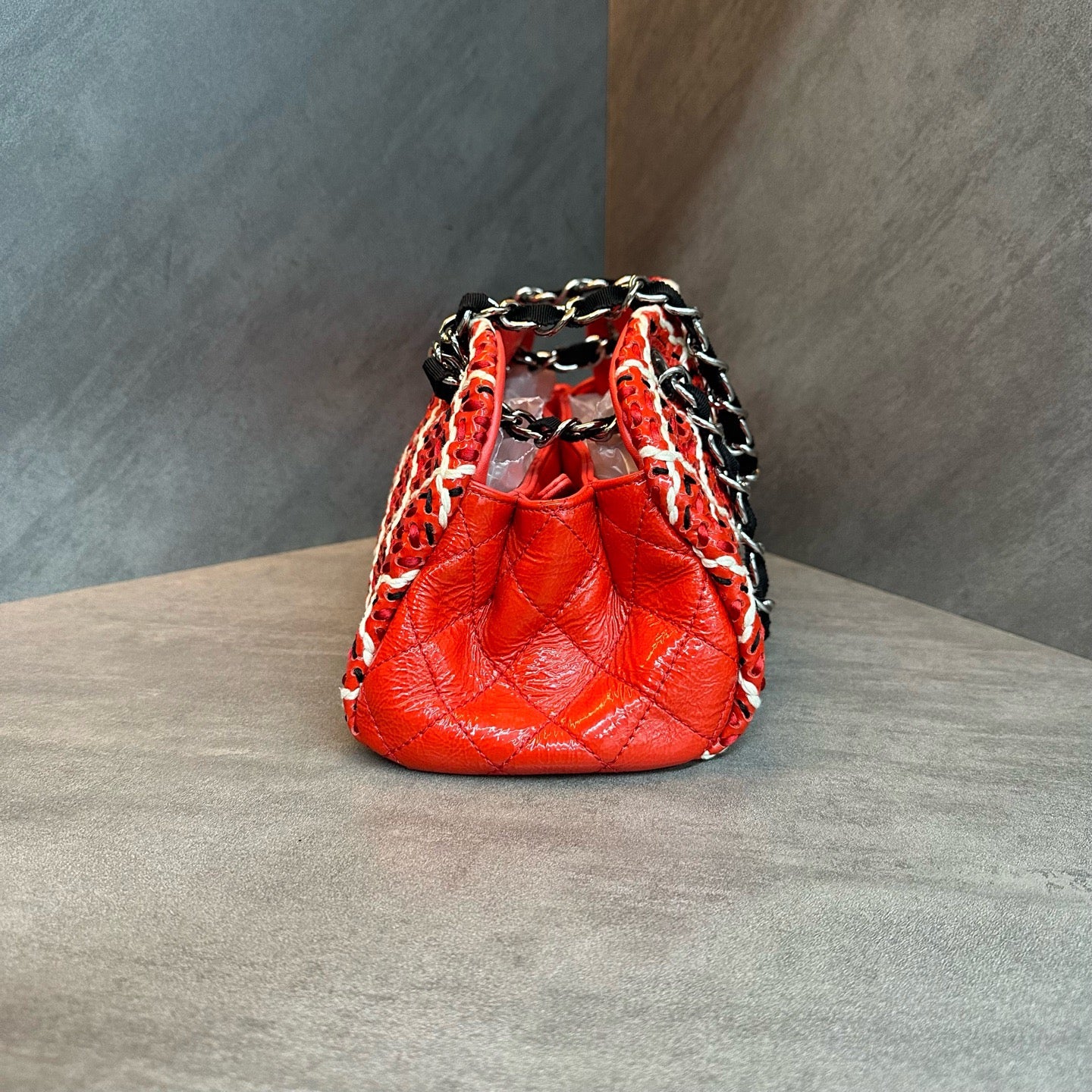 Chanel - Woven Bowling Bag - Patent leather - Red - (medium)