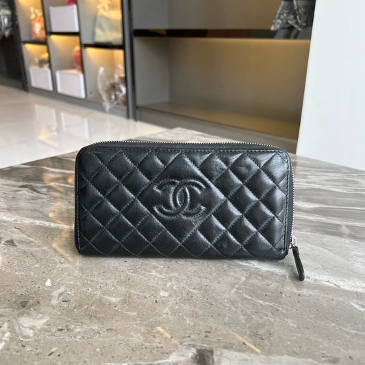 Chanel - Zip Around Wallet - Leather - Black - (Other)