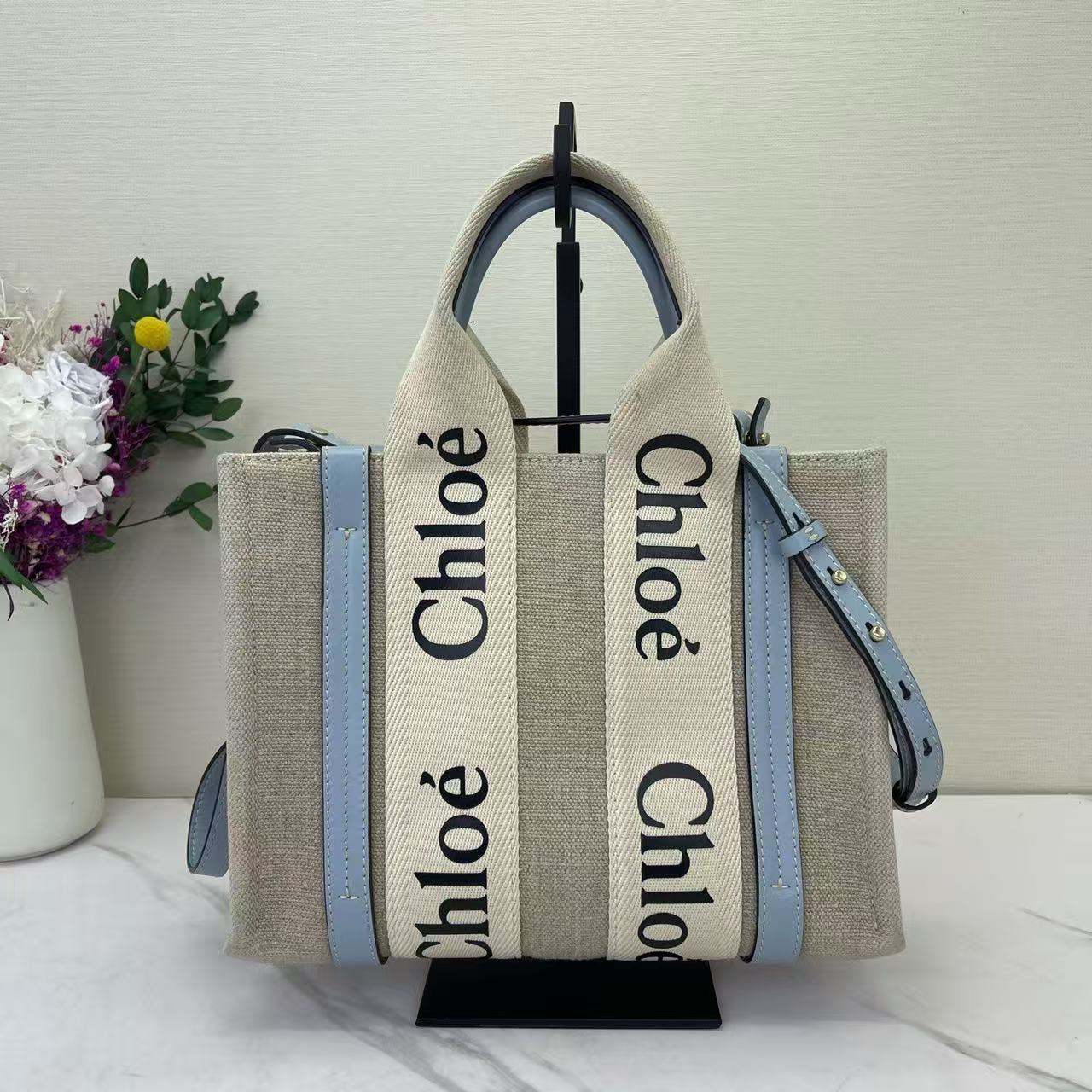 Chloe - Woody - Canvas and Leather - Beige and Blue - (small)