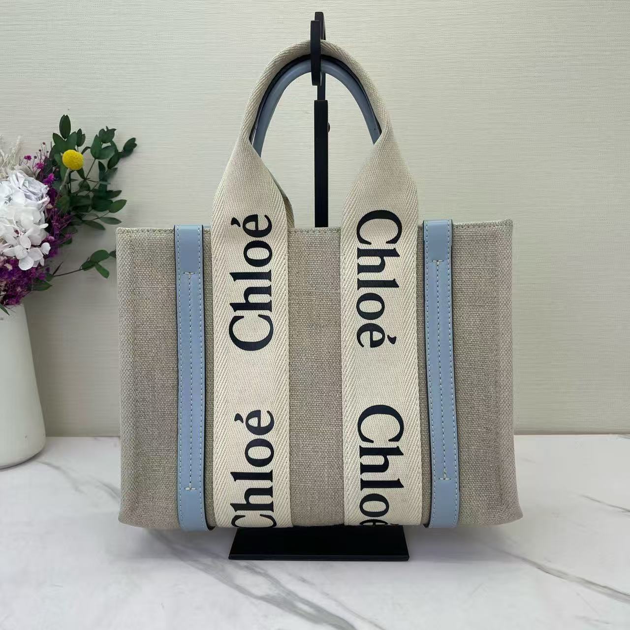 Chloe - Woody - Canvas and Leather - Beige and Blue - (small)