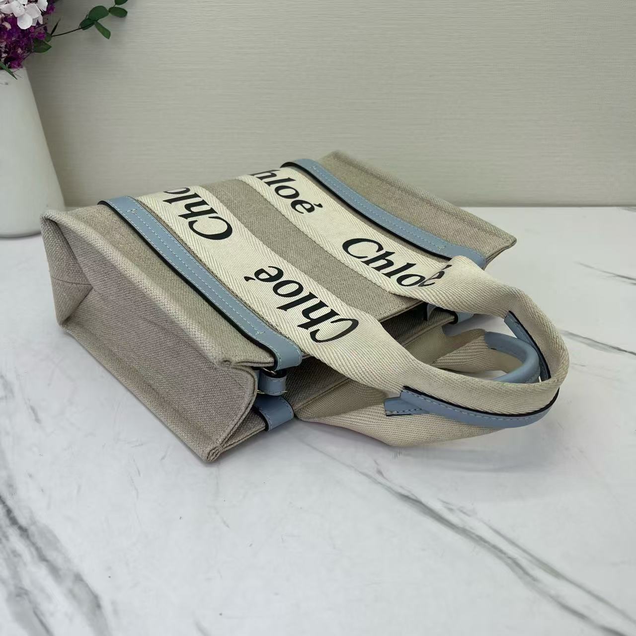 Chloe - Woody - Canvas and Leather - Beige and Blue - (small)