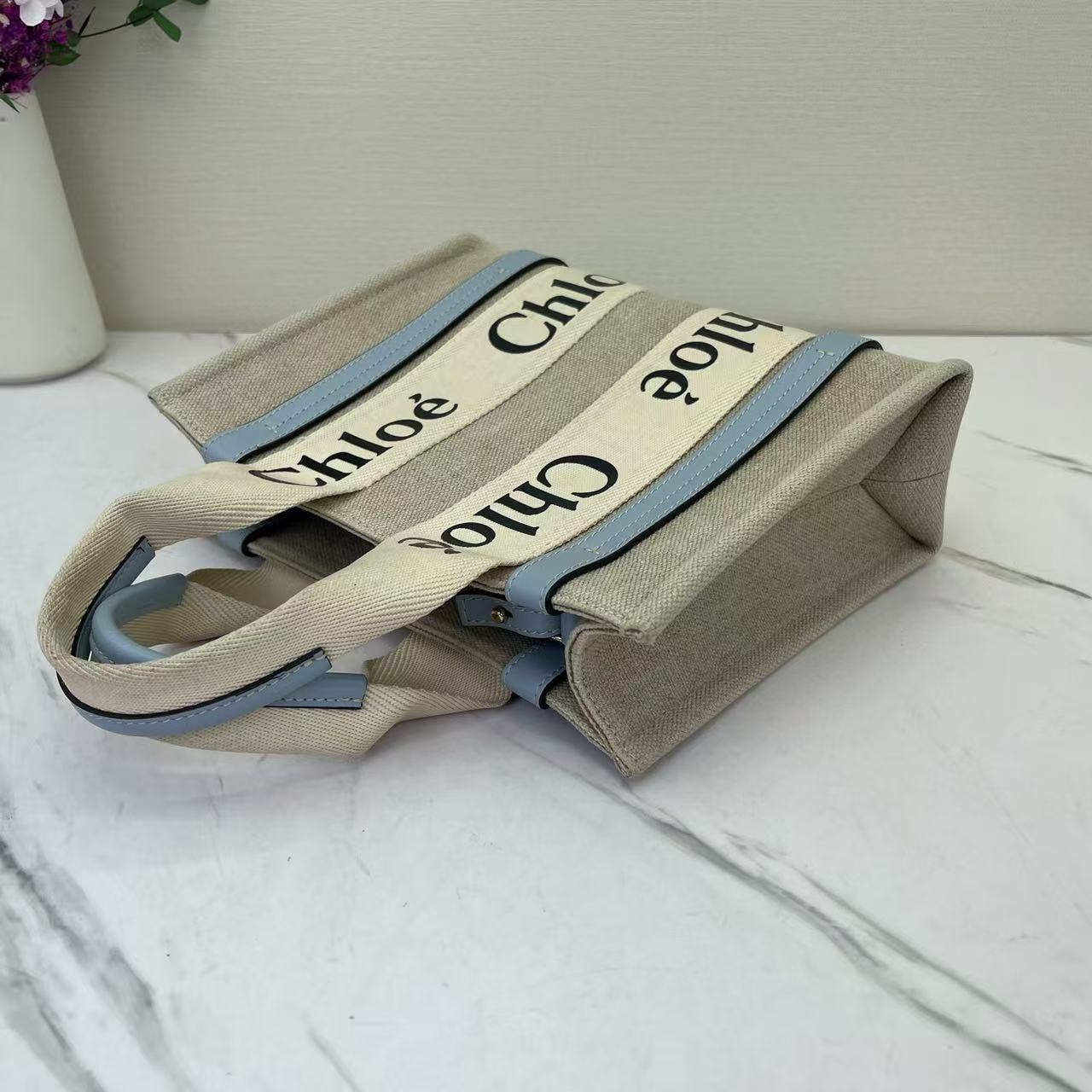 Chloe - Woody - Canvas and Leather - Beige and Blue - (small)