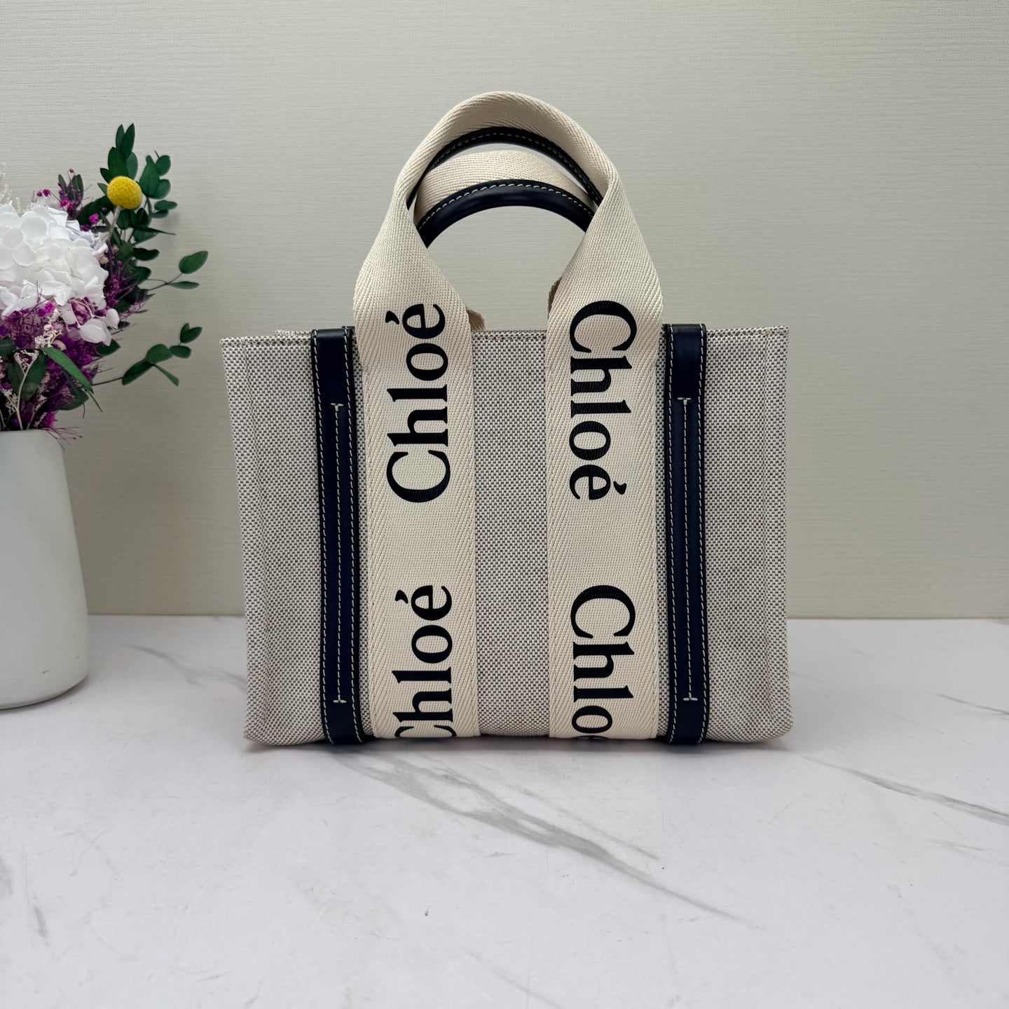 Chloe - Woody - Canvas and leather - Beige with black accents - (small)