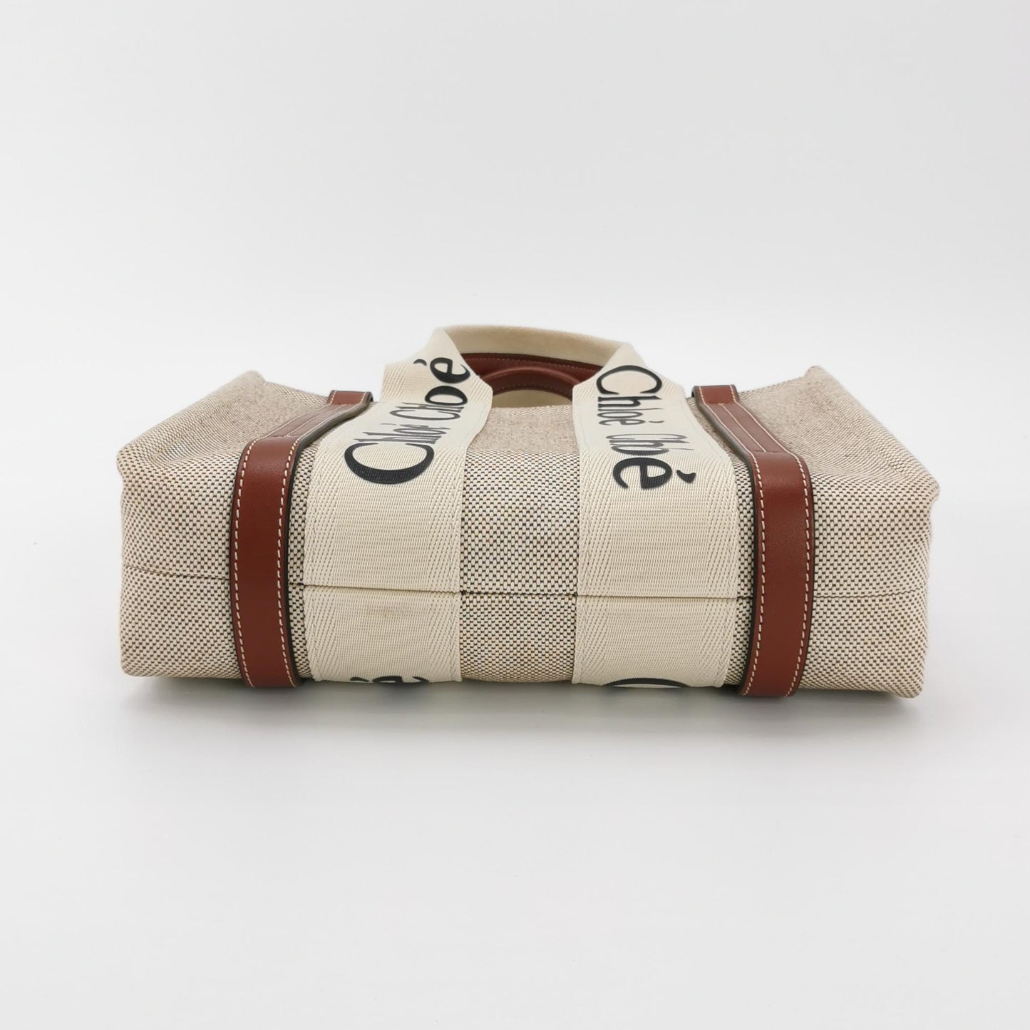 Chloé - Woody Small Tote Bag - Canvas with Leather Trim - Beige - (Small)