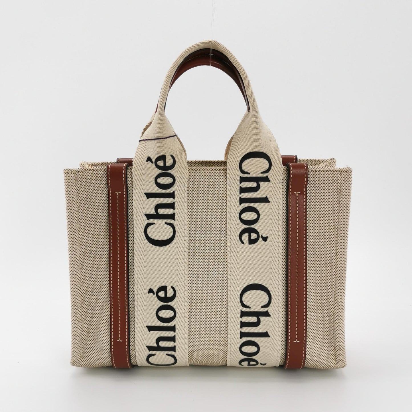Chloé - Woody Small Tote Bag - Canvas with Leather Trim - Beige - (Small)