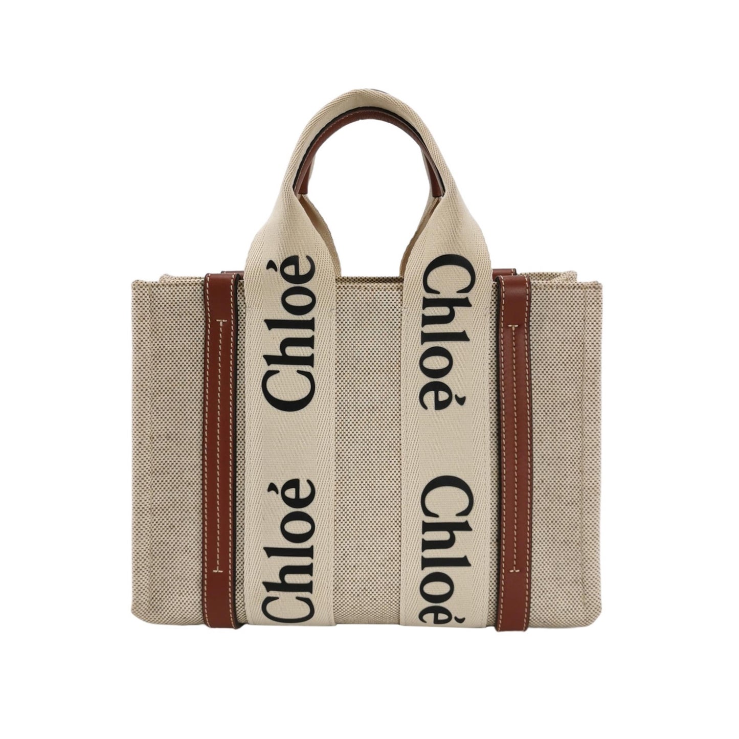 Chloé - Woody Small Tote Bag - Canvas with Leather Trim - Beige - (Small)