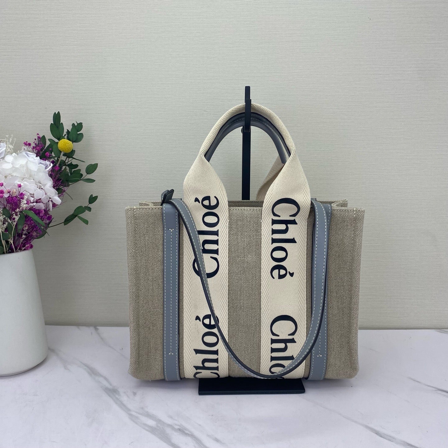 Chloe - Woody Tote Bag Small - Canvas - Beige - (Small)