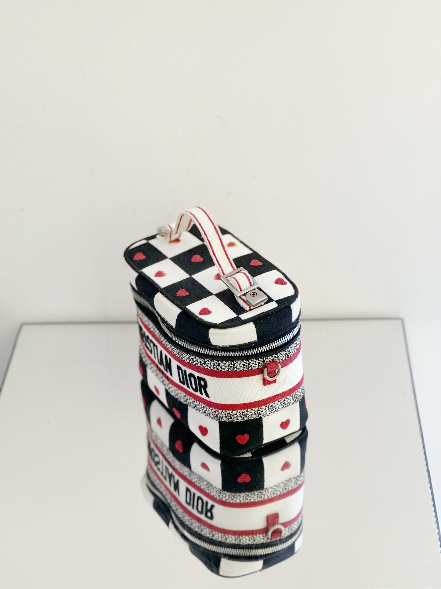Christian Dior - Valentine's Day Mini Vanity Case - Canvas fabric with leather trim - Black, White, Red - (mini)