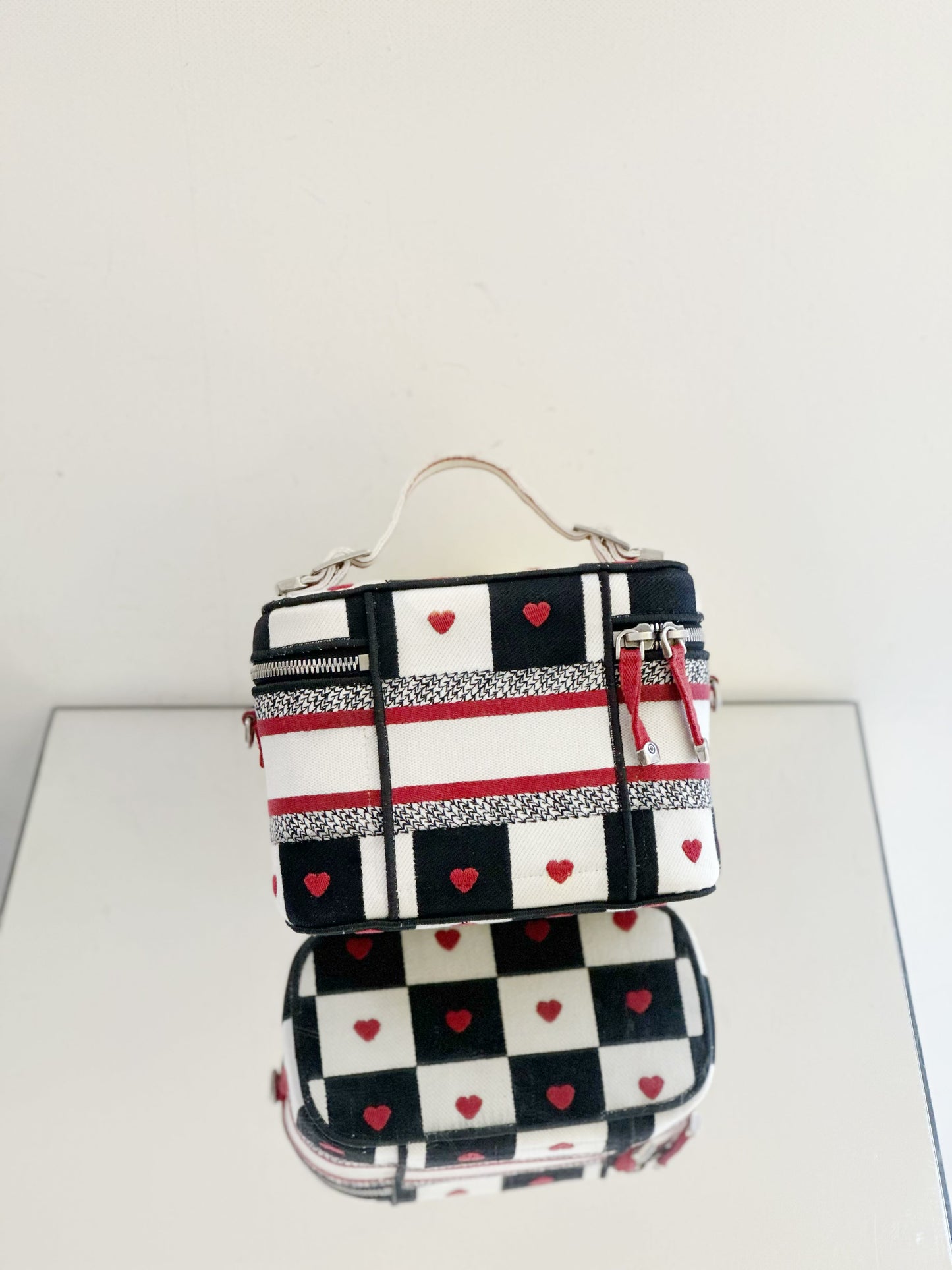 Christian Dior - Valentine's Day Mini Vanity Case - Canvas fabric with leather trim - Black, White, Red - (mini)