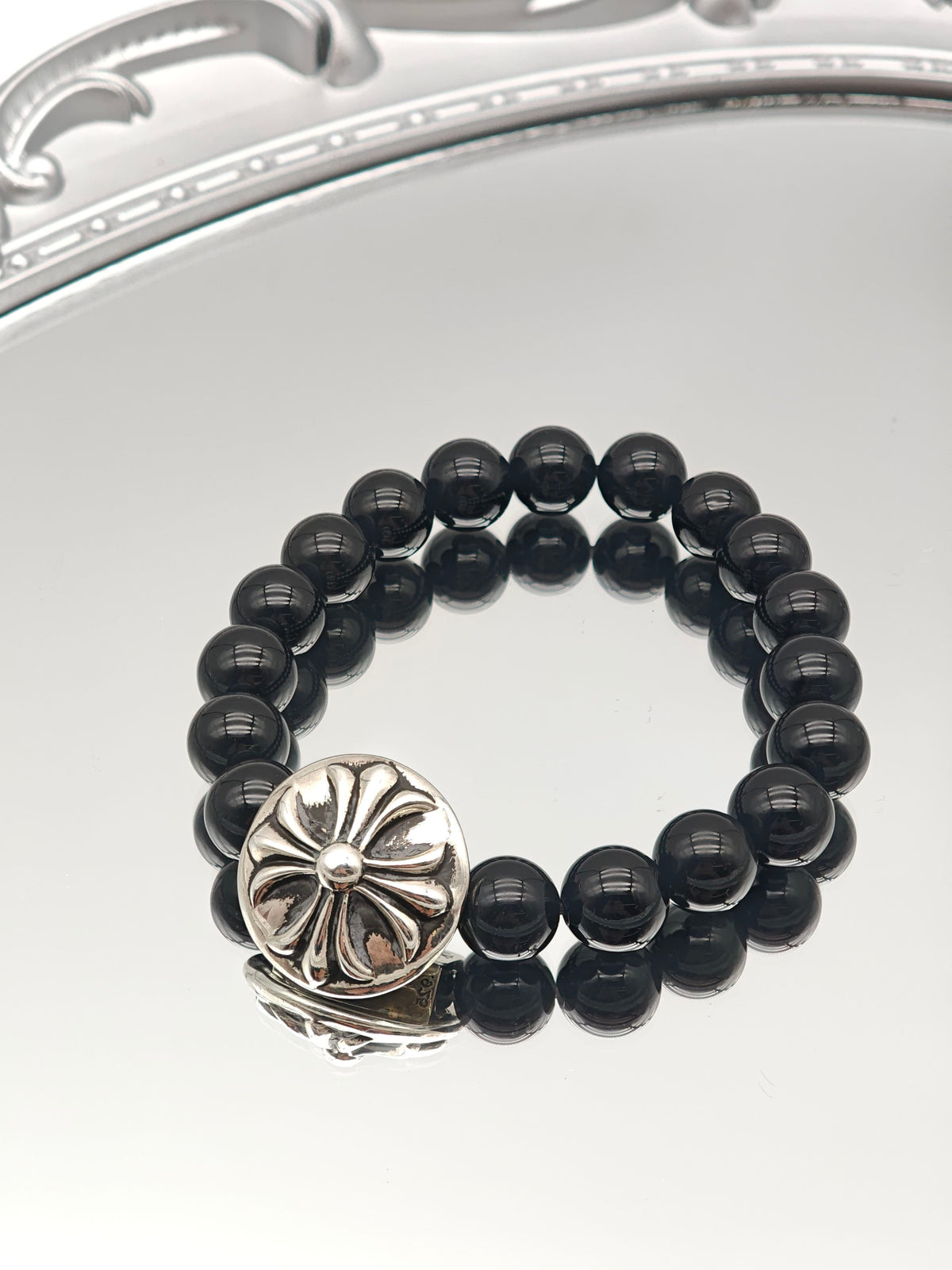 Chrome Hearts - Other - 925 sterling silver charm with black agate beads - Multicolour - (One size; 17-18 cm wrist fit; 10 mm beads)