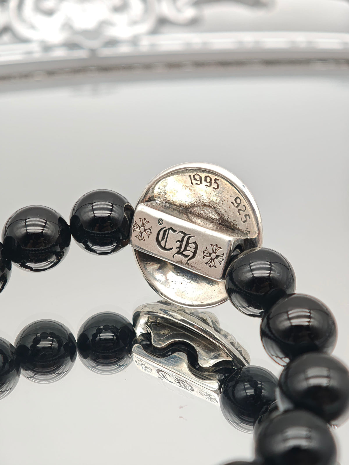 Chrome Hearts - Other - 925 sterling silver charm with black agate beads - Multicolour - (One size; 17-18 cm wrist fit; 10 mm beads)