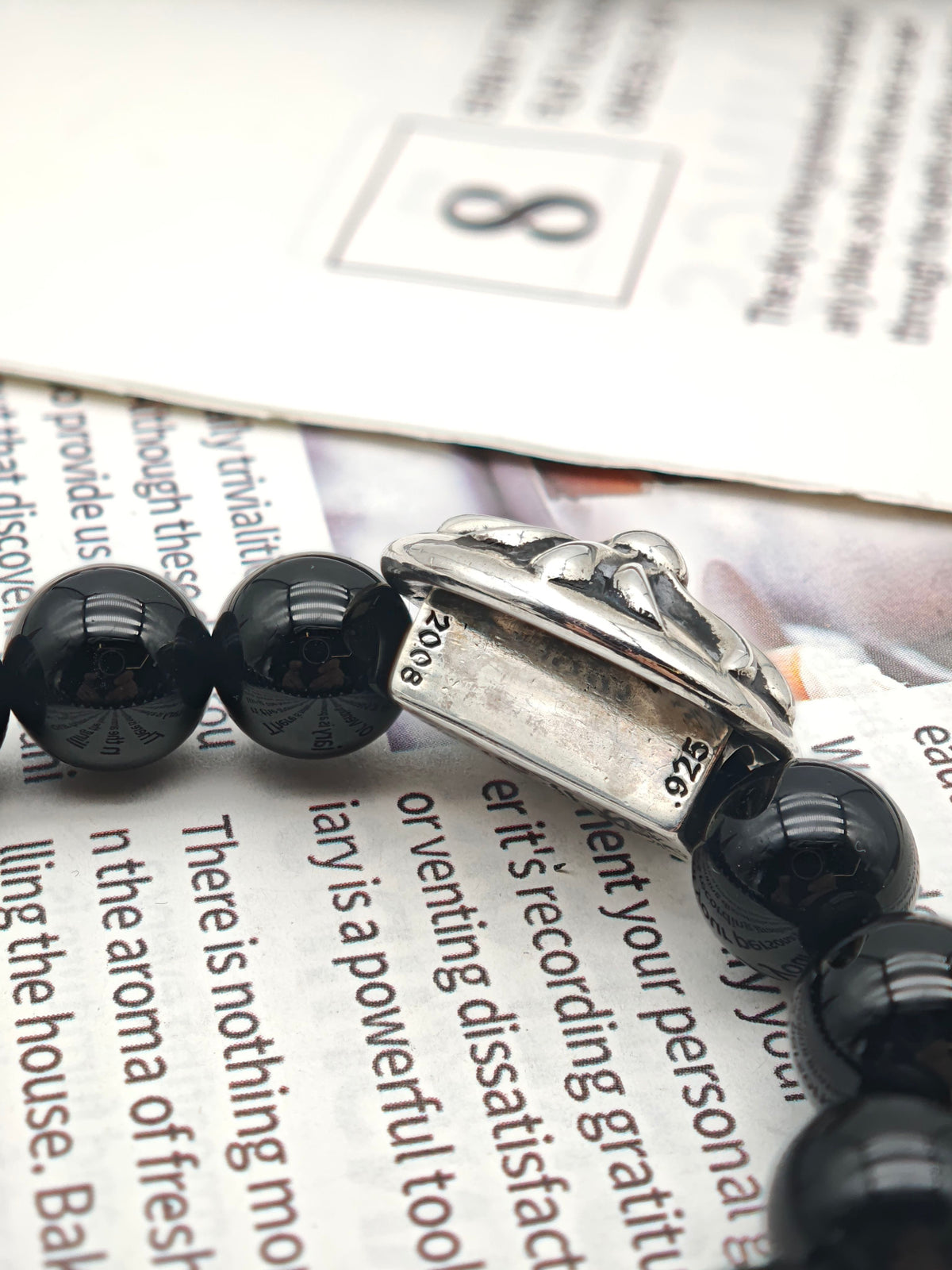 Chrome Hearts - Other - 925 sterling silver charm with black agate beads - Multicolour - (One size; 17-18 cm wrist fit; 10 mm beads)